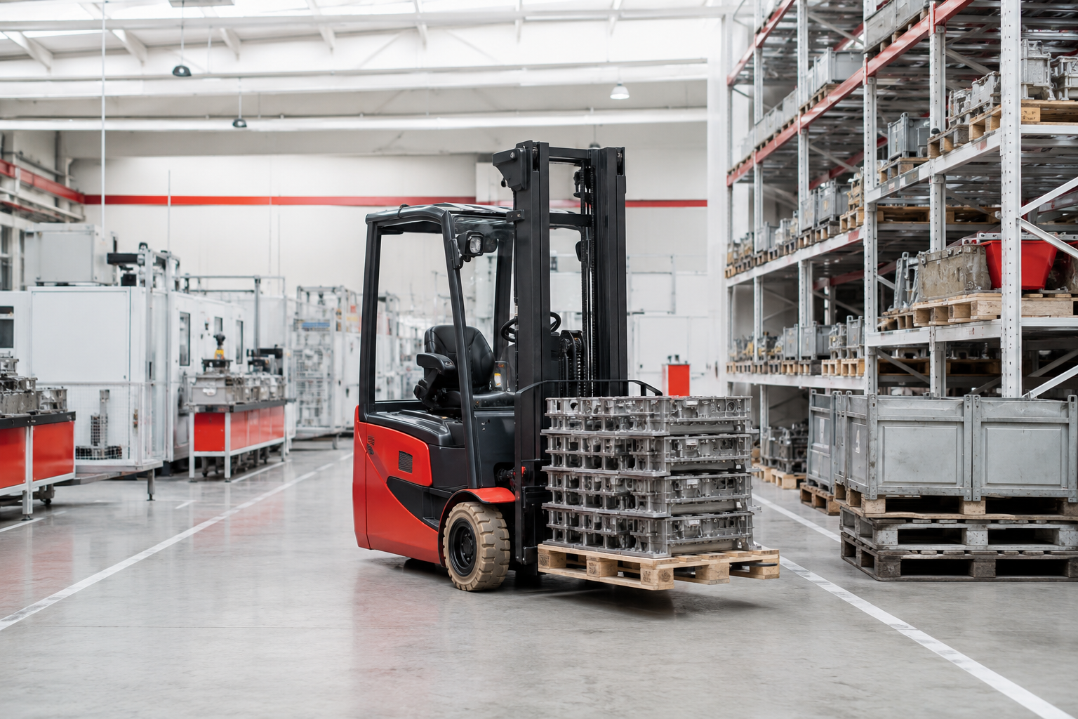YanX electric forklift supporting material flow inside a manufacturing facility