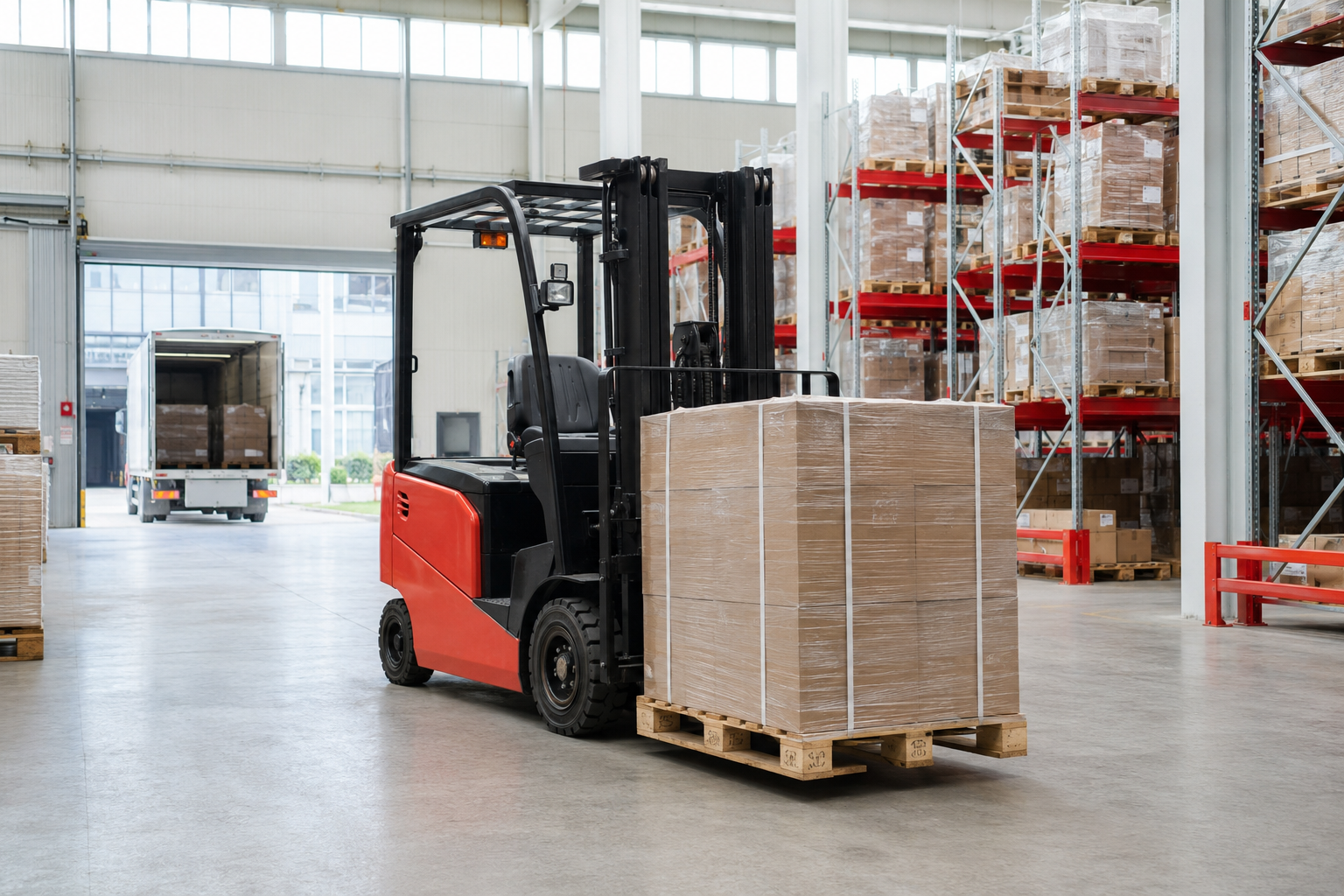 YanX electric forklift operating in a modern warehouse and logistics facility